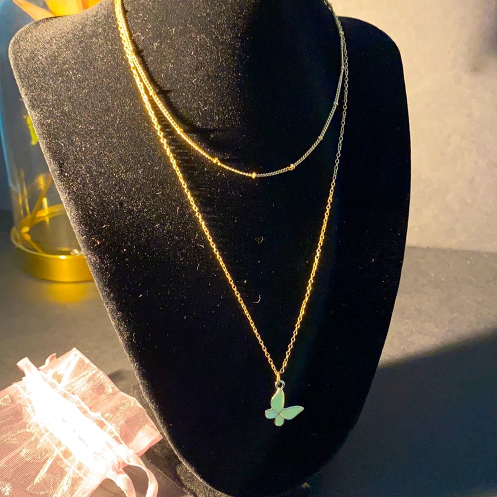 Pretty Pastel Green Butterfly Charm Necklace